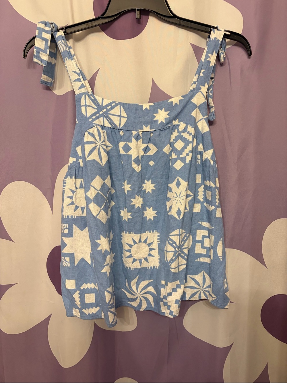 Sonoma Blue & White Tie-Shoulder Printed Tank